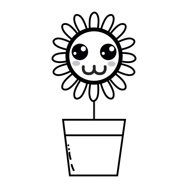 线可爱的美丽和快乐的花植物图片下载