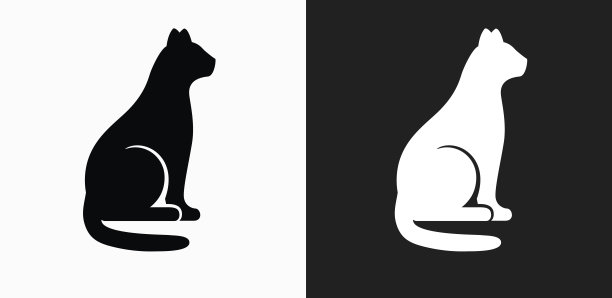 猫坐在图标上的黑色和白色矢量背景图片下载