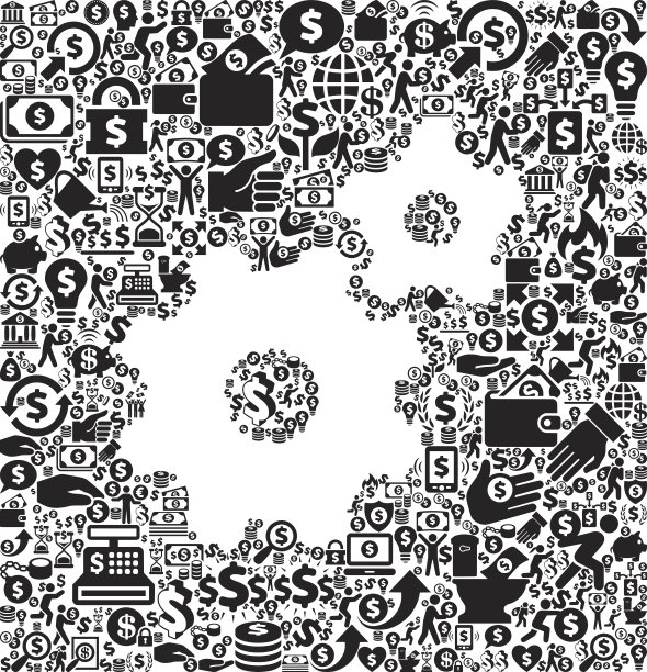 齿轮金钱和金融黑白图标背景图片下载