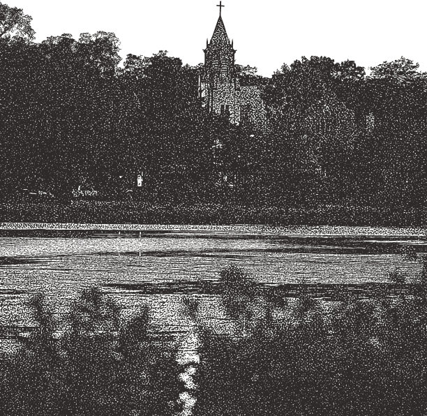 夏天的教堂和湖泊图片下载