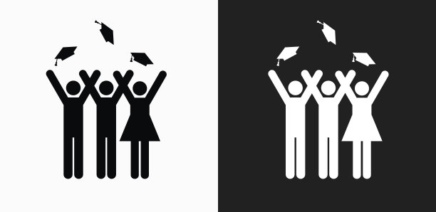 毕业棒状人物图标上的黑色和白色矢量背景图片下载