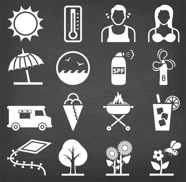 夏天的乐趣在黑色黑板矢量图标设置图片下载