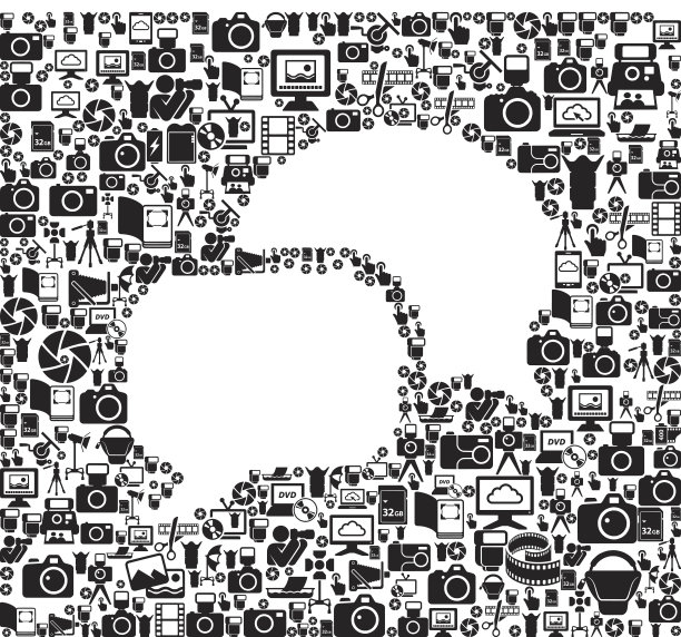 聊天摄影黑白矢量图标背景图片下载