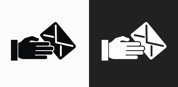 投递信件图标上的黑色和白色矢量背景图片下载