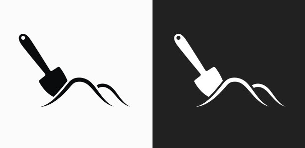 铲和沙图标上的黑色和白色矢量背景图片下载