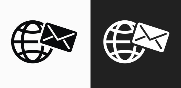 在黑白矢量背景上的全球信封图标图片下载