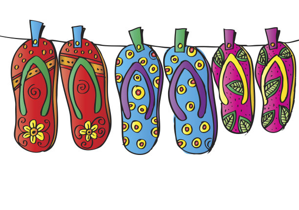 夏日沙滩上的人字拖。图片下载