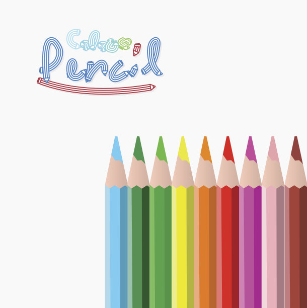 彩色铅笔和文字风格孤立的白色背景插图图片下载