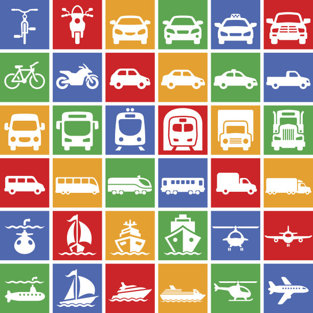 交通工具版税免费矢量图标设置在颜色图片下载
