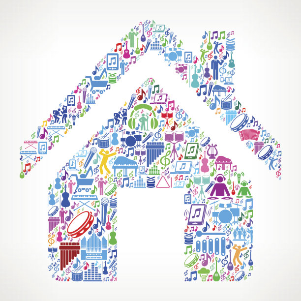 家庭音乐和音乐庆祝矢量图标背景图片下载