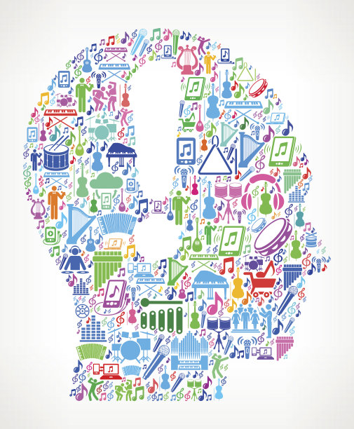 注意头部音乐和音乐庆祝矢量图标背景图片下载