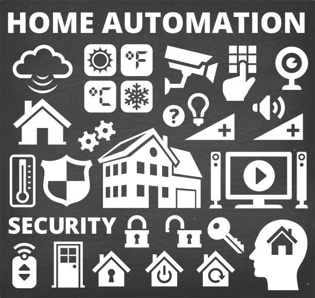 家庭自动化和安全技术矢量图标图片下载