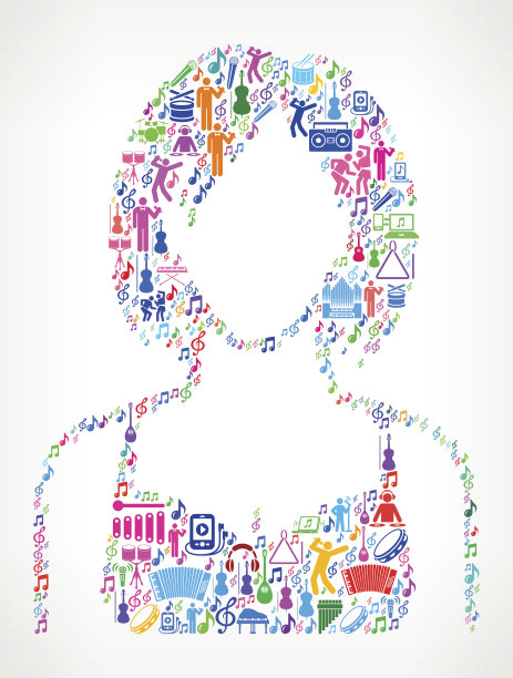 女人面对音乐和音乐庆祝矢量图标背景图片下载