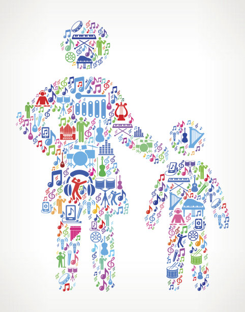 母亲和儿童音乐和音乐庆祝矢量图标背景图片下载