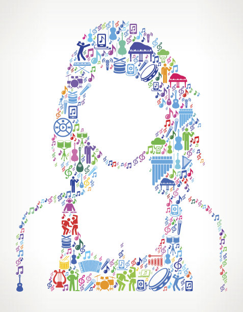 女人面对音乐和音乐庆祝矢量图标背景图片下载