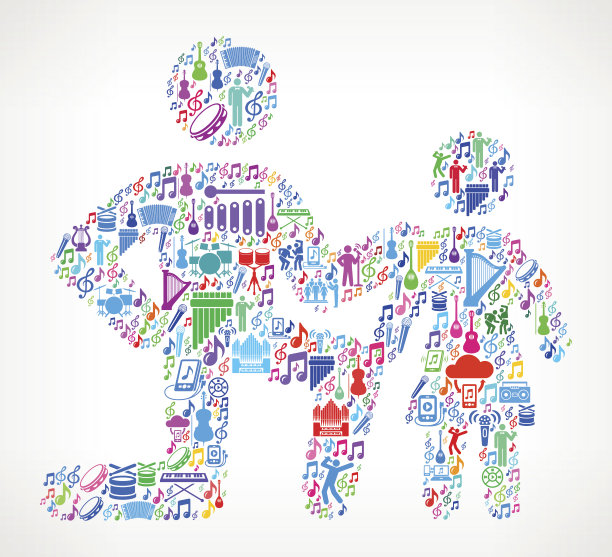 父亲和女儿音乐和音乐庆祝矢量图标背景图片下载