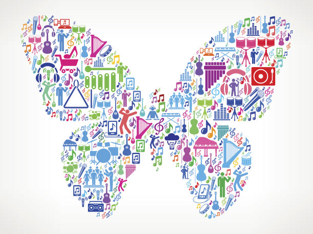 蝴蝶音乐和音乐庆典矢量图标背景图片下载