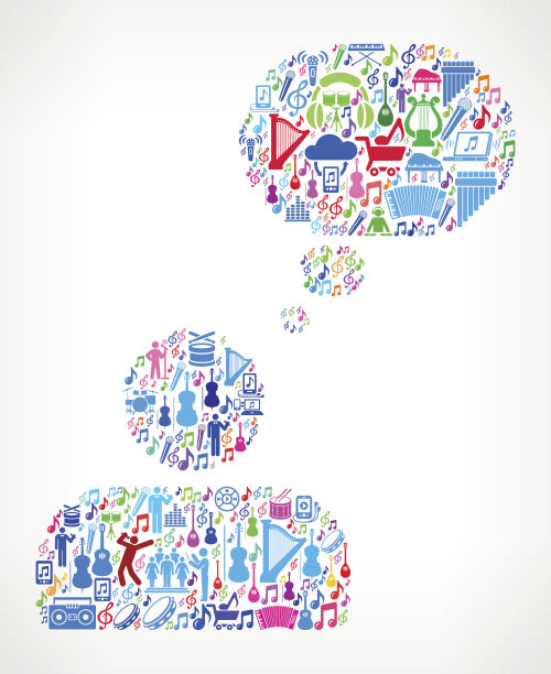 思考头音乐和音乐庆祝矢量图标背景图片下载