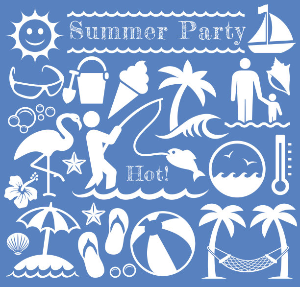 蓝色背景上的夏季海滩日矢量模式图片下载