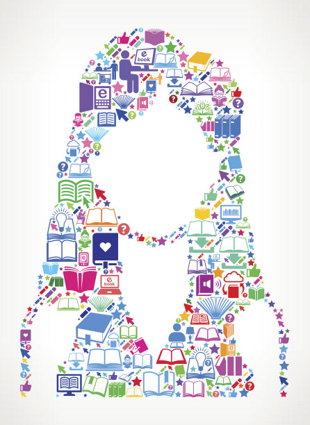 女人面部阅读书籍和教育矢量图标背景图片下载