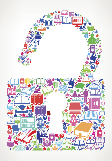 安全锁阅读书籍和教育矢量图标背景图片下载