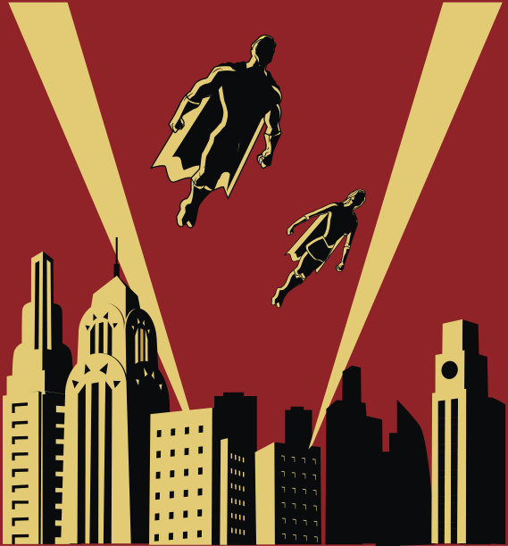 矢量复古艺术装饰超级英雄插图图片下载