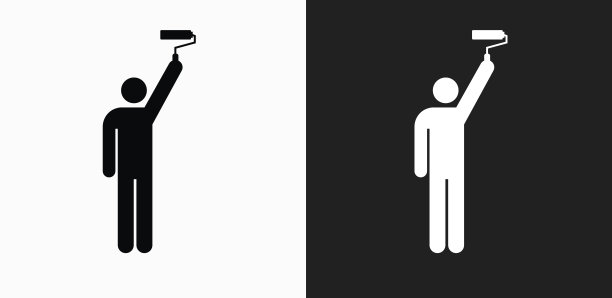 人和油漆滚轮图标上的黑色和白色矢量背景图片下载