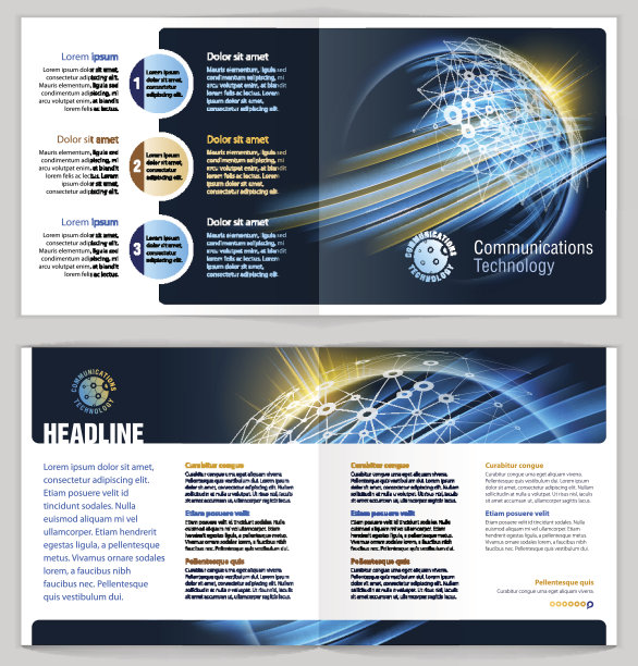 小册子设计的例子。全球通信。图片下载