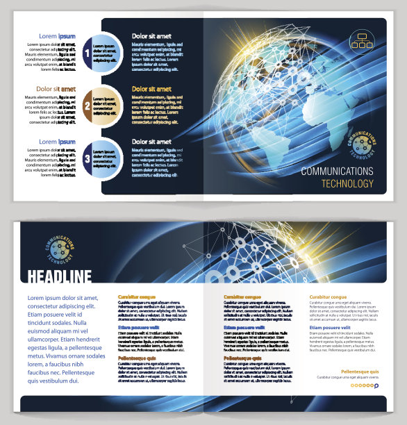 小册子设计的例子。全球通信。图片下载