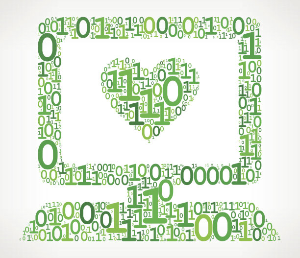 计算机和心脏二进制代码零一矢量插图图片下载