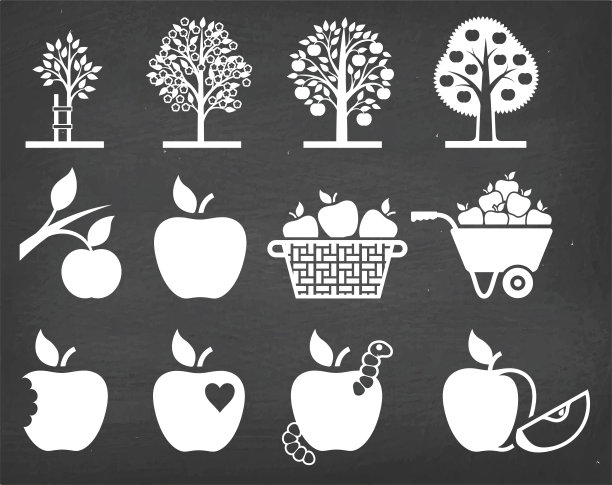 苹果树生长和有机农业矢量图标设置图片下载