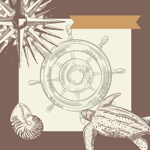 手绘背景与航海元素图片下载