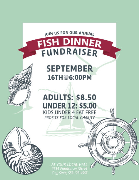 手绘鱼晚餐募捐与航海元素图片下载