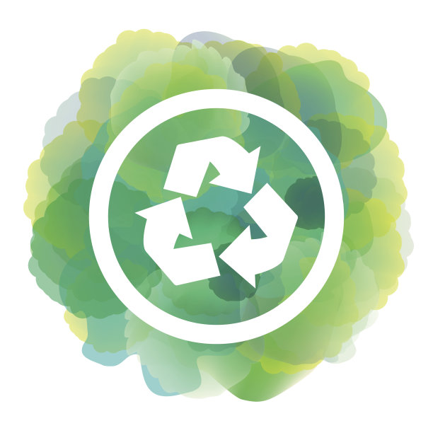回收图标在绿色水彩背景图片下载
