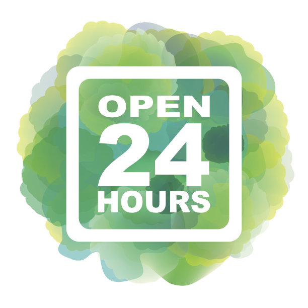 开放24小时标志上的绿色水彩背景图片下载