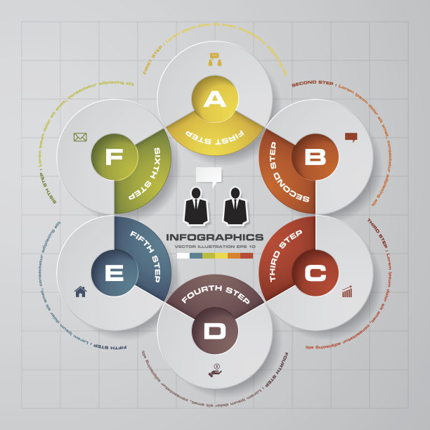 6个步骤的过程。简单和可编辑的抽象设计元素。向量。图片下载