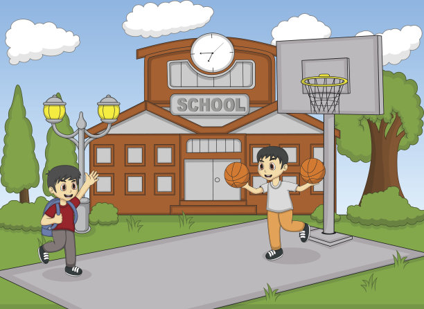 孩子们在学校里打篮球图片下载