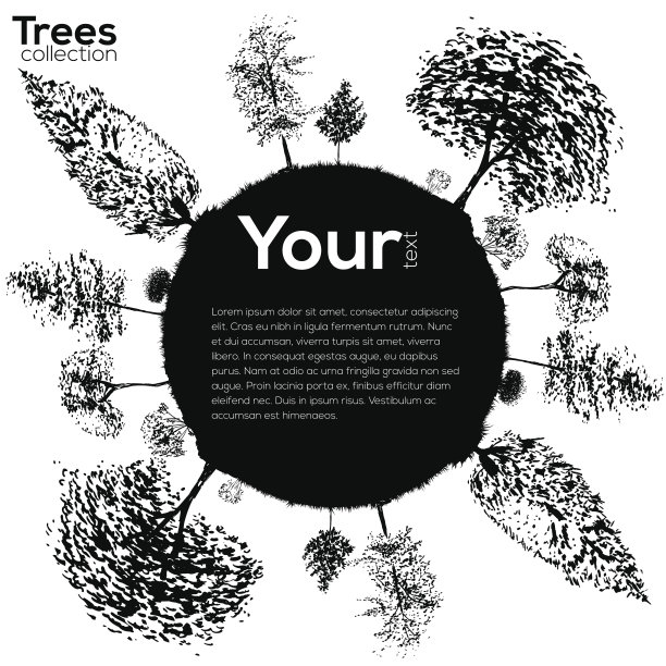 树集合。墨水树的轮廓图片下载