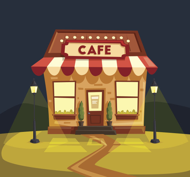 餐馆或咖啡馆。外部建筑。向量的卡通插图图片下载