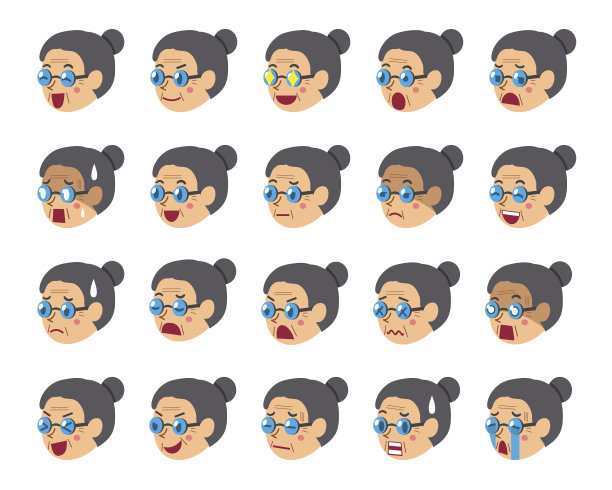 卡通套装的年长妇女的脸显示不同的情绪图片下载