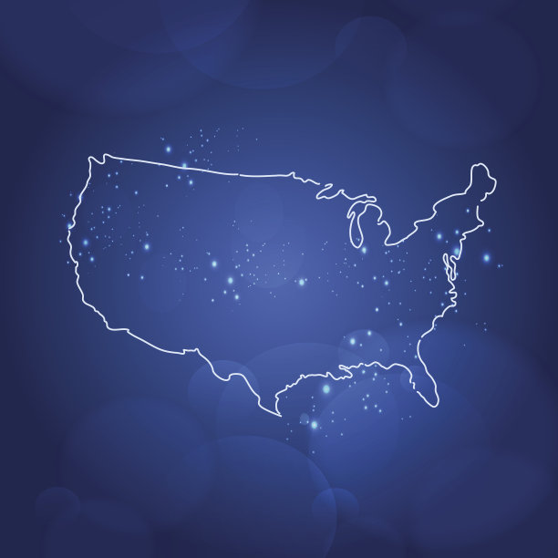 美国地图蓝色在黑暗的空间背景图片下载