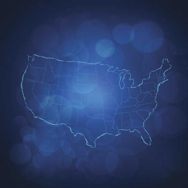 美国辉光轮廓地图蓝色背景图片下载
