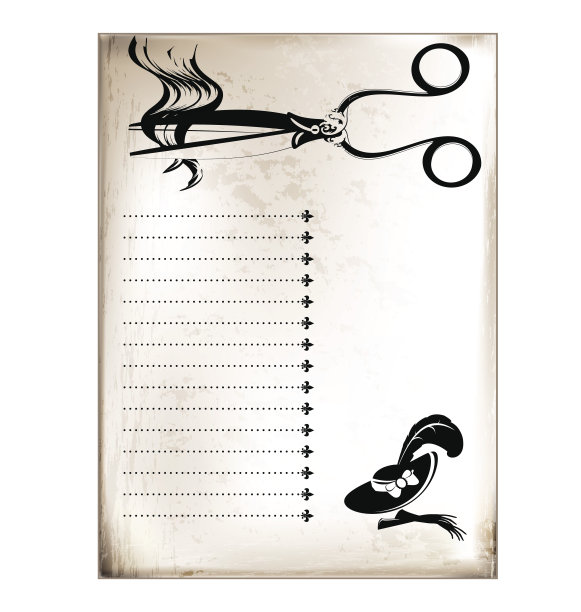 老式的卡片剪刀和卷发图片下载