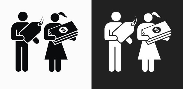 购物夫妇图标上的黑色和白色矢量背景图片下载