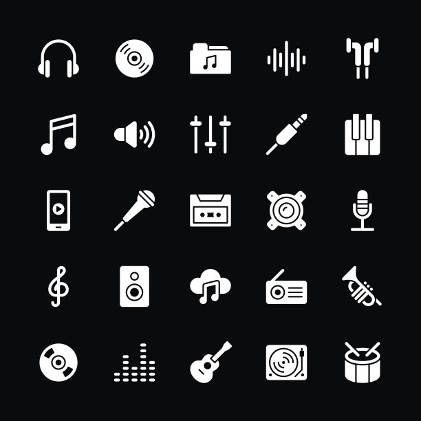 音乐图标-规则字形-白色图片下载