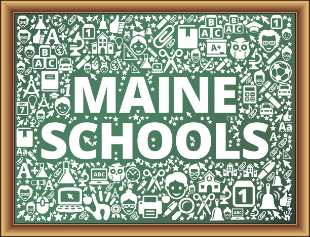 缅因州学校学校和教育矢量图标在黑板上图片下载