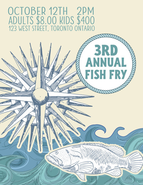 手绘鱼晚餐募捐与航海元素图片下载