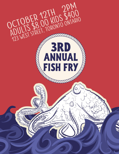 手绘鱼晚餐募捐与航海元素图片下载