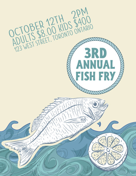 手绘鱼晚餐募捐与航海元素图片下载