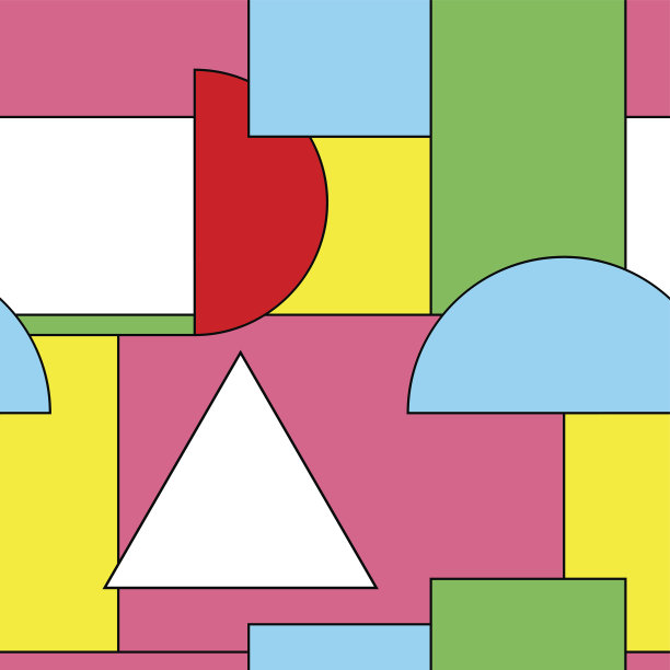 明亮的无缝图案与几何形状。色彩丰富的设计- 80-90年代复古风格。素材图片